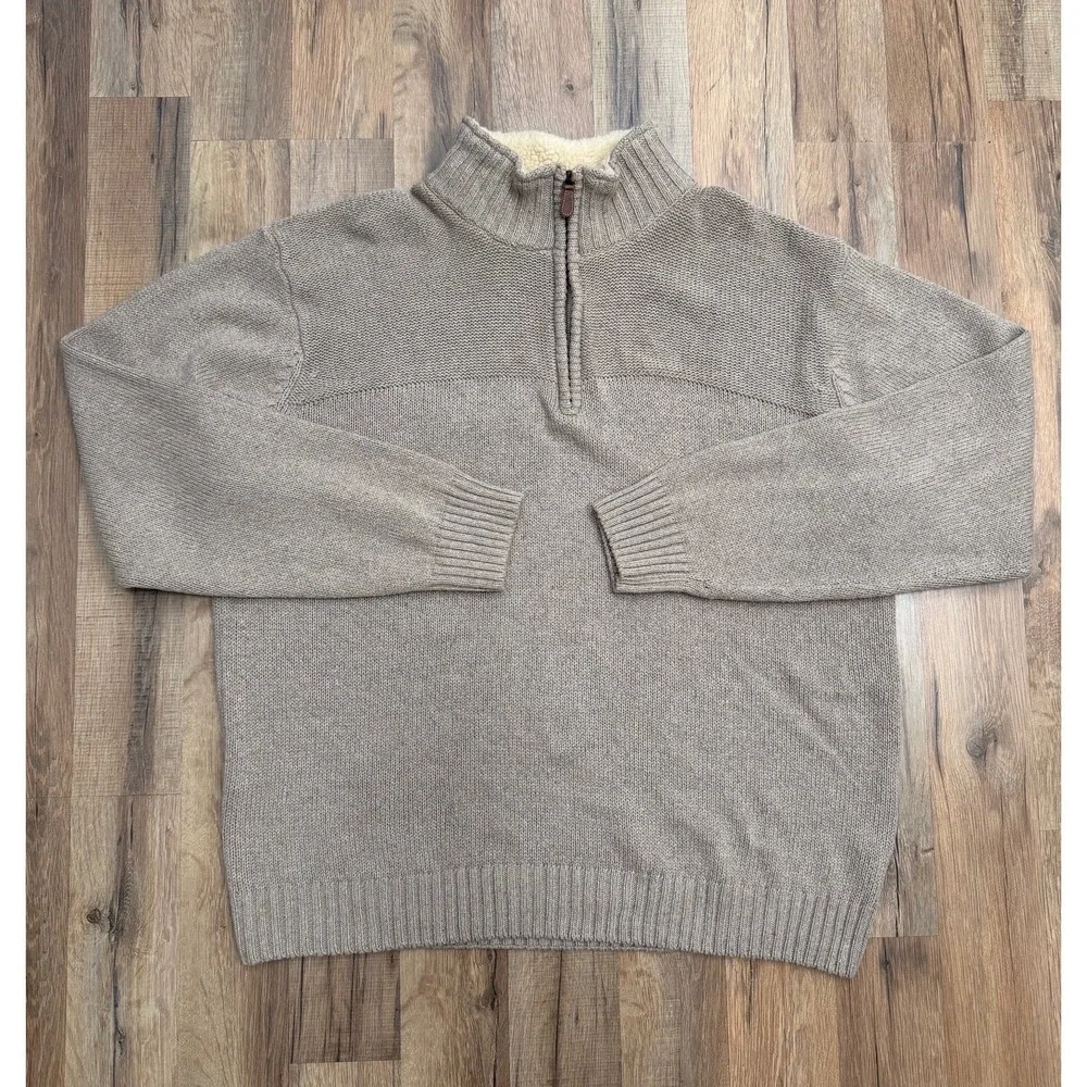 Oscar De La Renta Sweater XXL‎ Sherpa Lined Quarter Zip Beige Knit